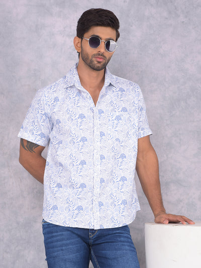 Blue Floral Print 100% Cotton Shirt-Men Shirts-Crimsoune Club