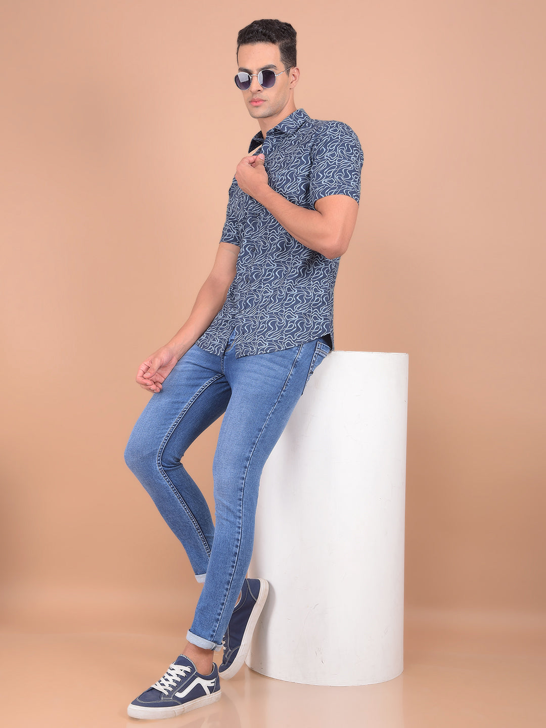 Blue Printed Shirt-Men Shirts-Crimsoune Club