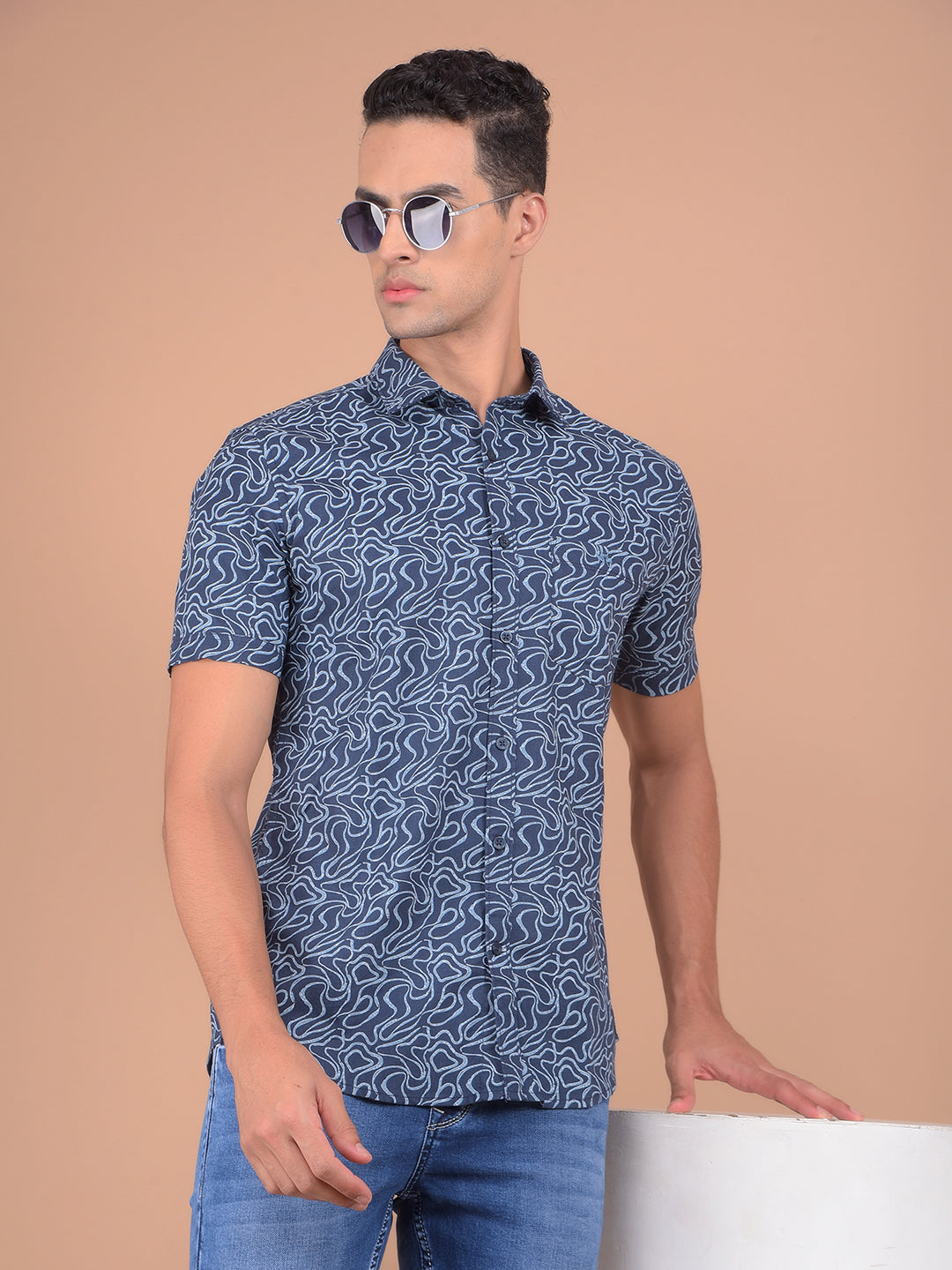 Blue Printed Shirt-Men Shirts-Crimsoune Club