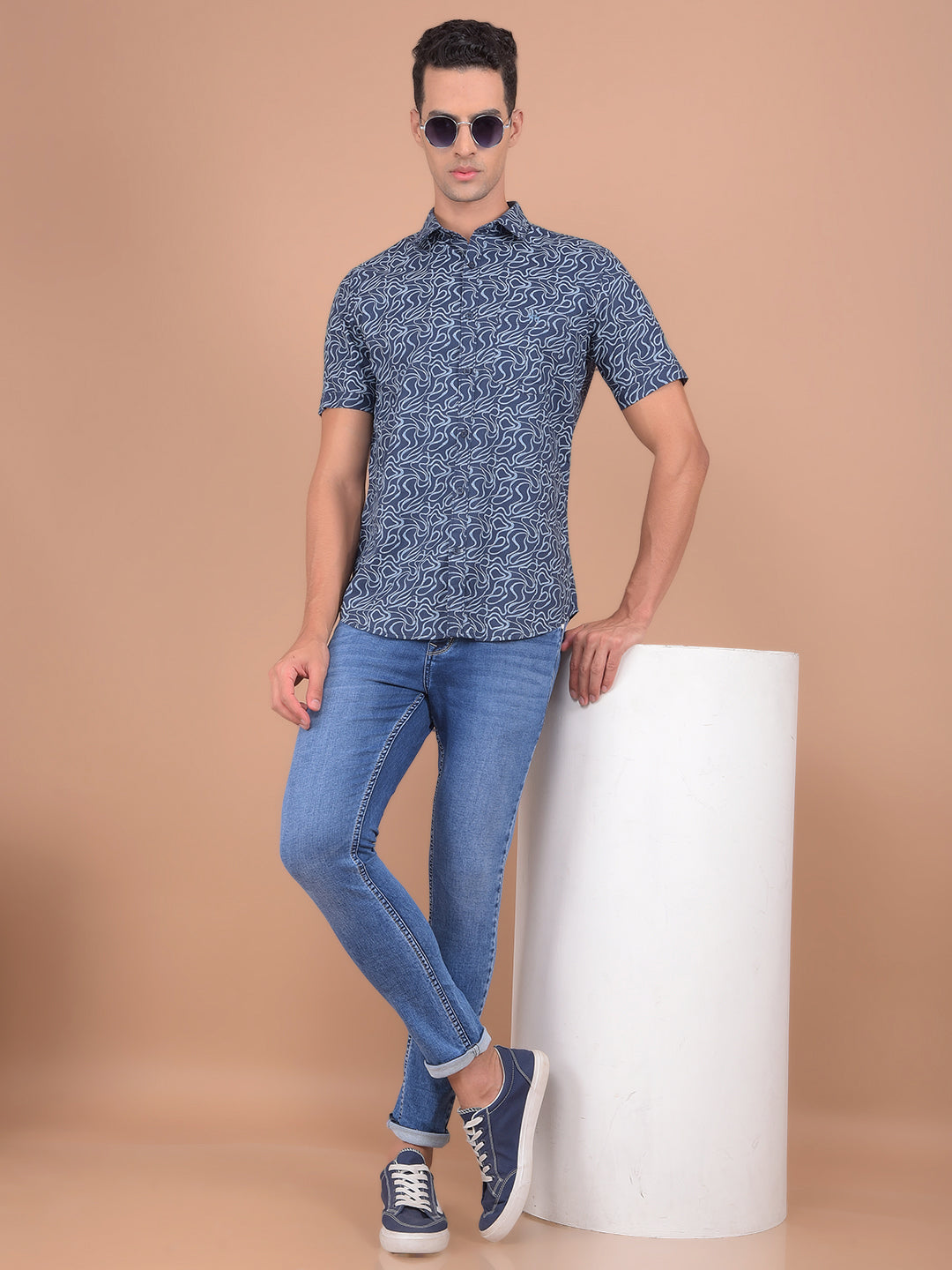 Blue Printed Shirt-Men Shirts-Crimsoune Club