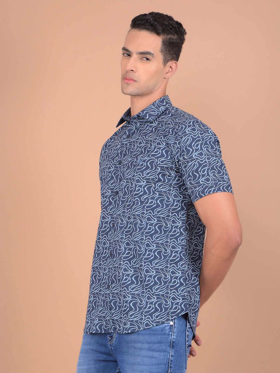 Blue Printed Shirt-Men Shirts-Crimsoune Club