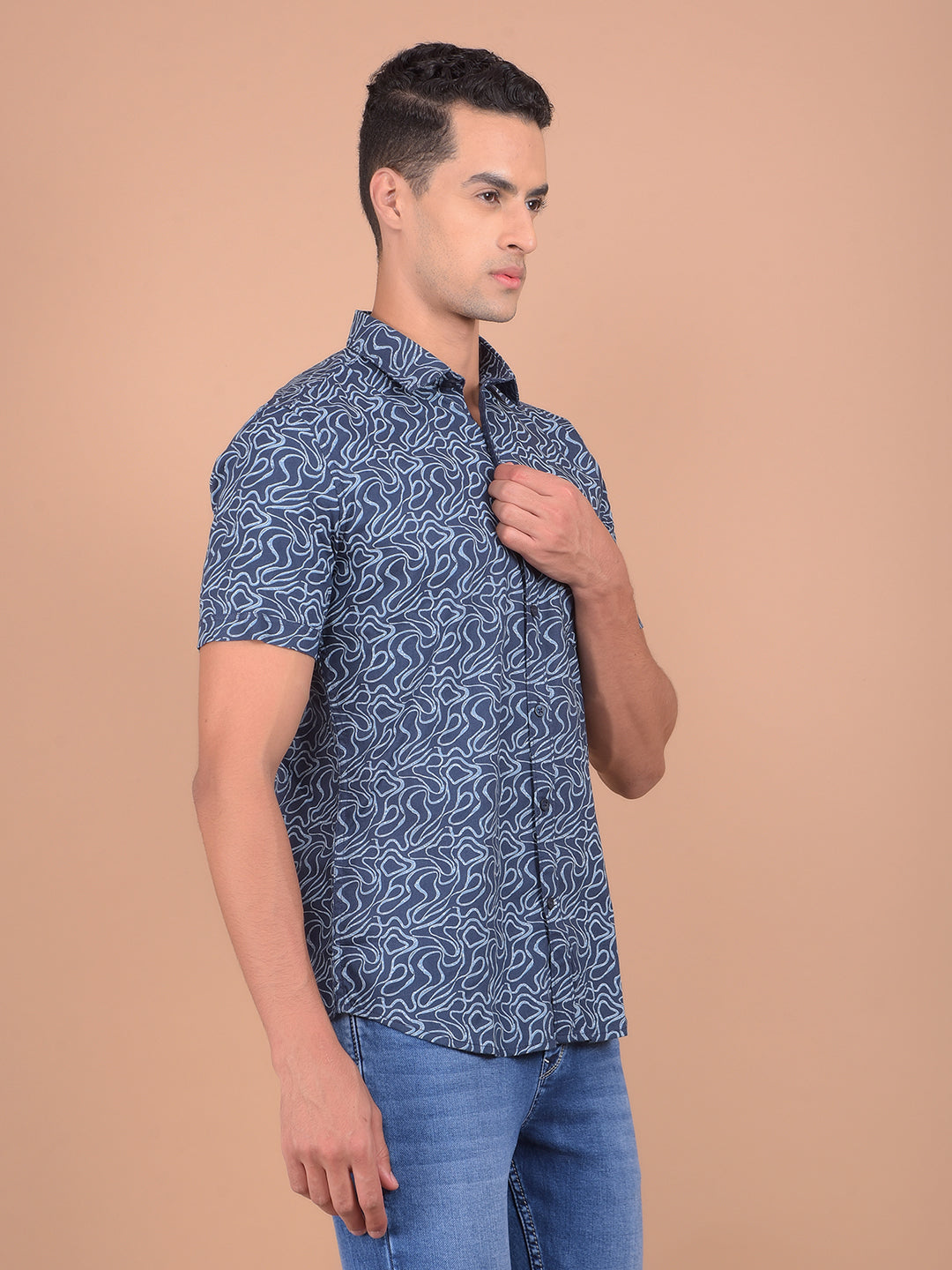 Blue Printed Shirt-Men Shirts-Crimsoune Club