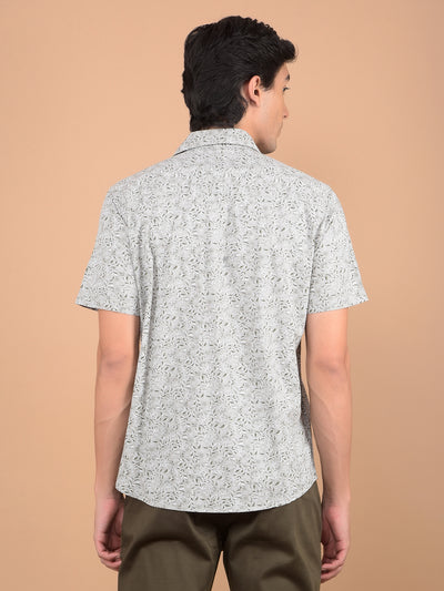 Grey Floral Print 100% Cotton Shirt-Men Shirts-Crimsoune Club