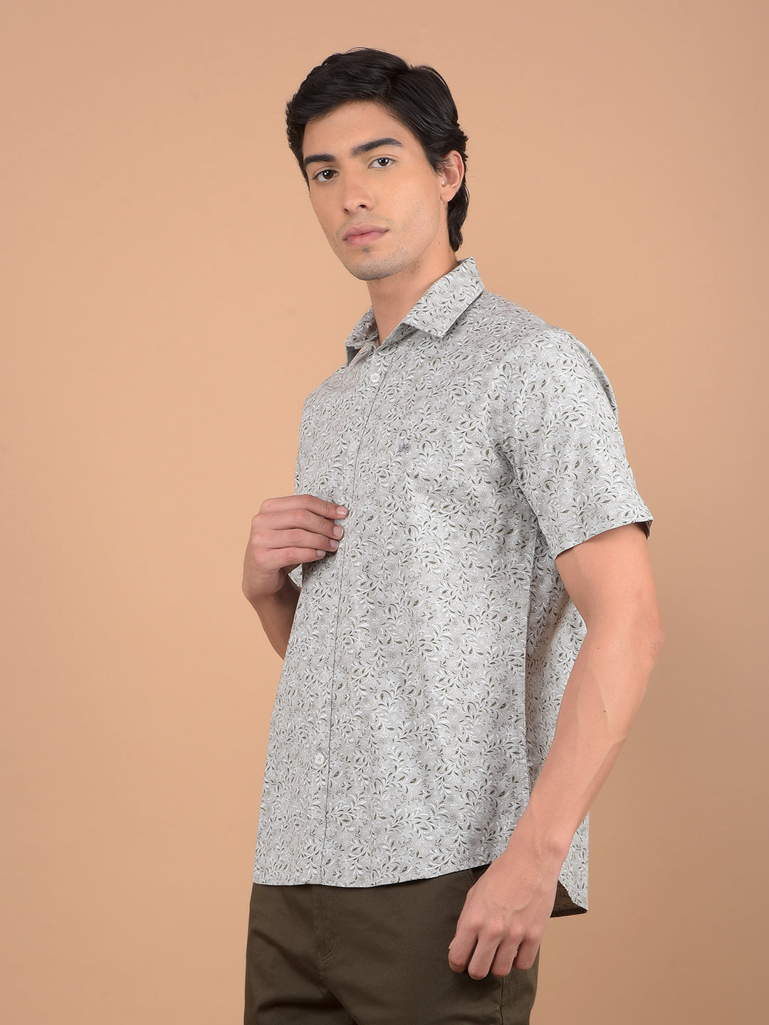 Grey Floral Print 100% Cotton Shirt-Men Shirts-Crimsoune Club