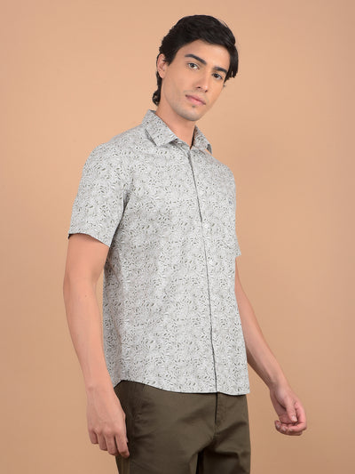 Grey Floral Print 100% Cotton Shirt-Men Shirts-Crimsoune Club