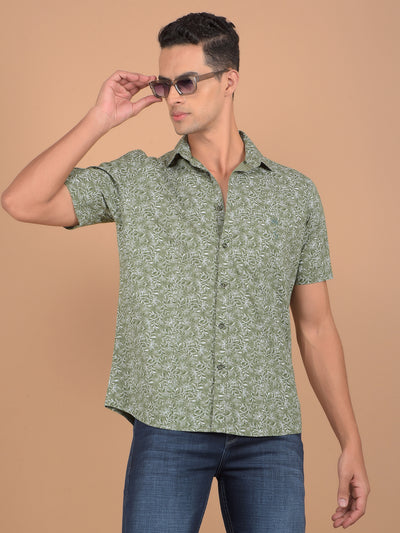 Green Floral Print 100% Cotton Shirt-Men Shirts-Crimsoune Club