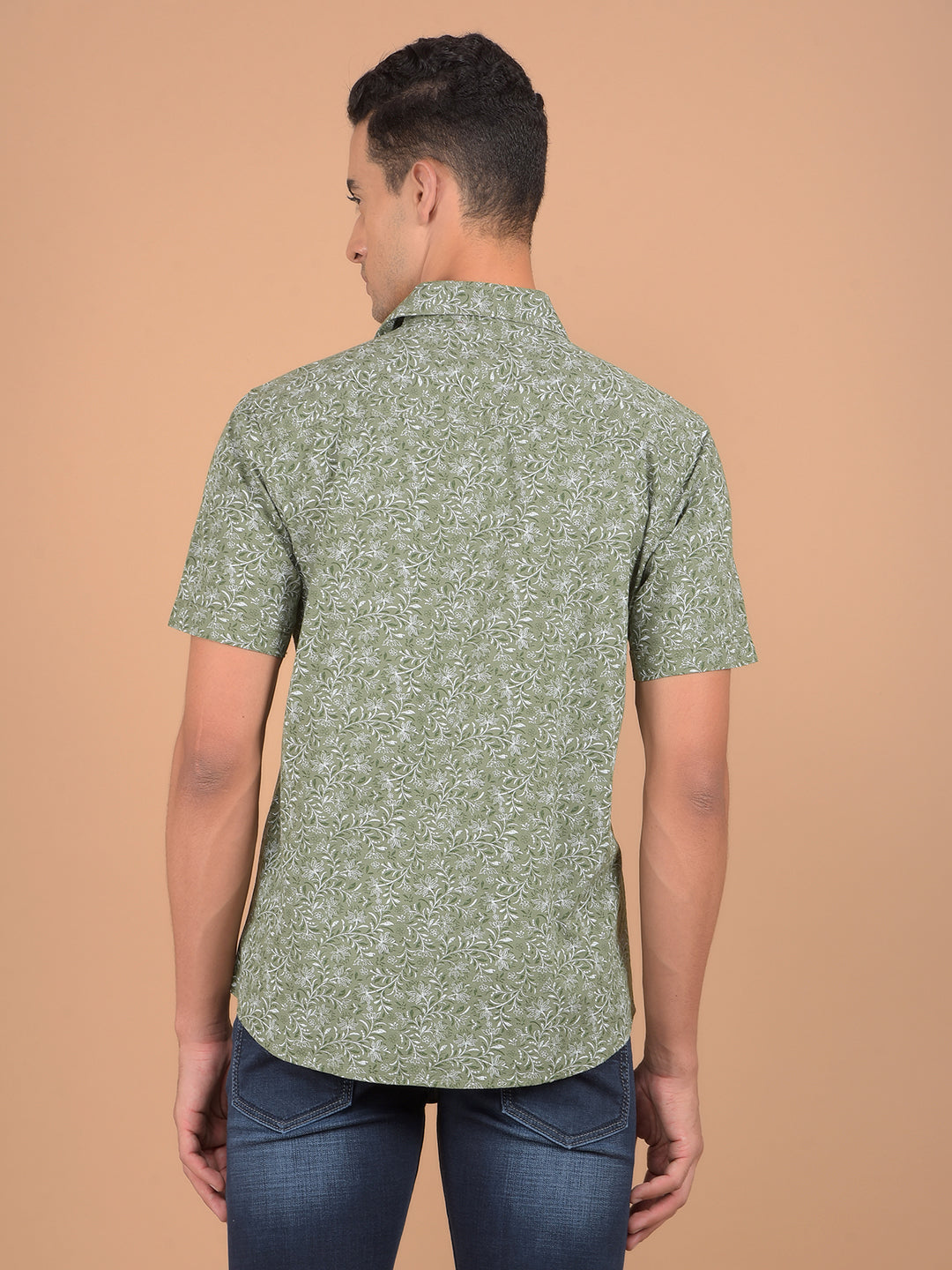 Green Floral Print 100% Cotton Shirt-Men Shirts-Crimsoune Club