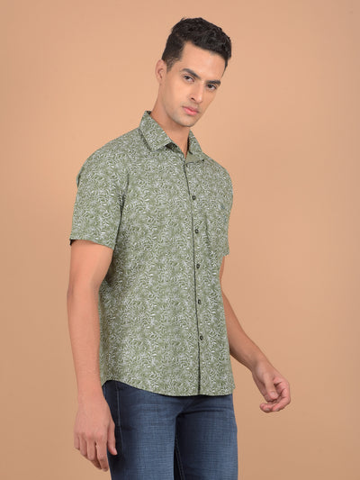 Green Floral Print 100% Cotton Shirt-Men Shirts-Crimsoune Club