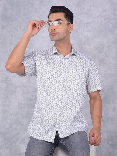 Olive Printed 100% Cotton Shirt-Men Shirts-Crimsoune Club