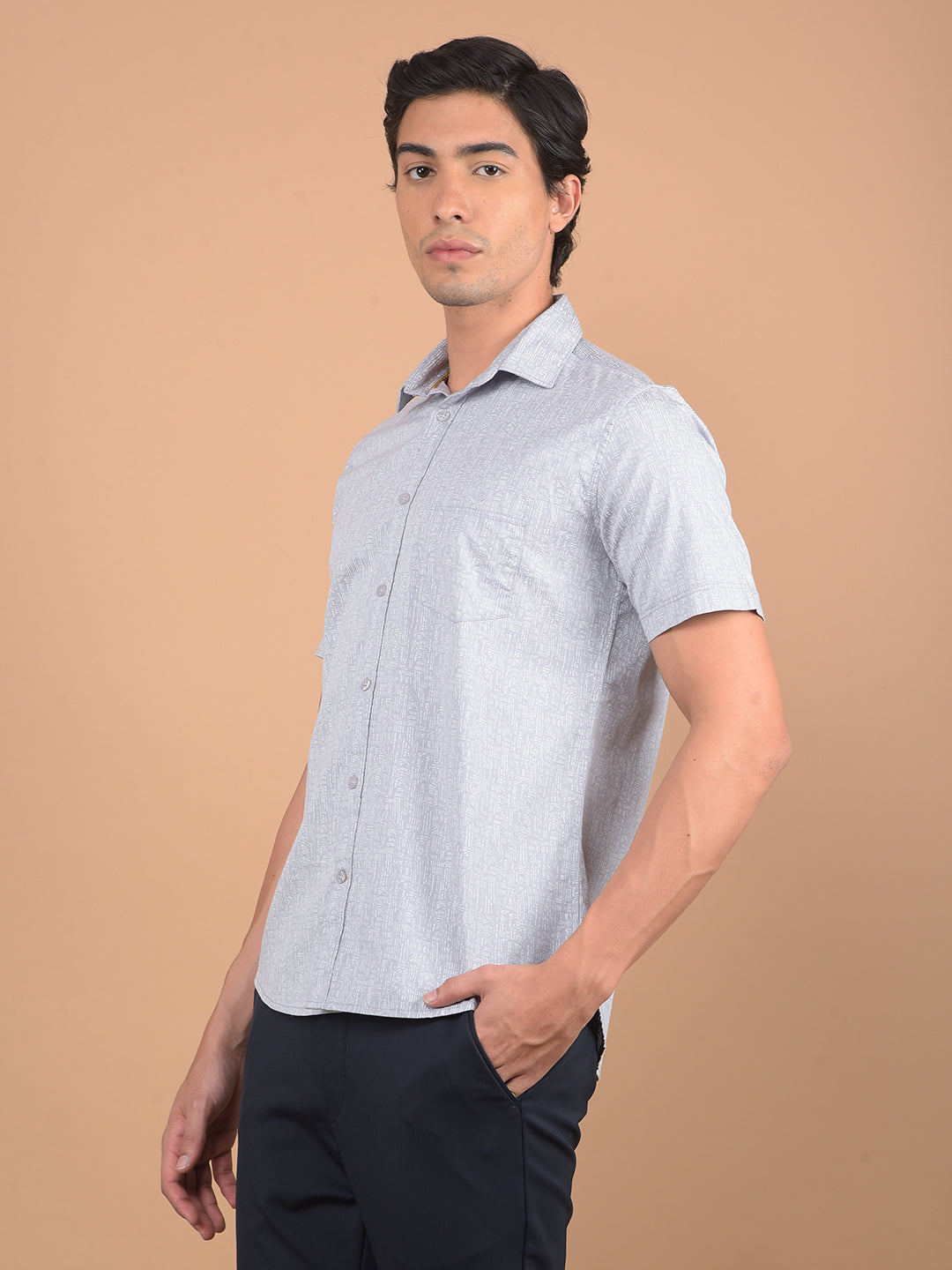 Grey Printed 100% Cotton Shirt-Men Shirts-Crimsoune Club