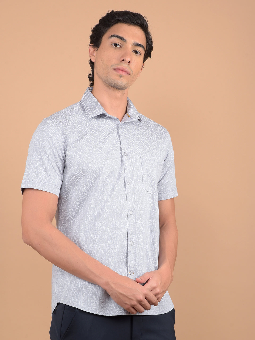 Grey Printed 100% Cotton Shirt-Men Shirts-Crimsoune Club