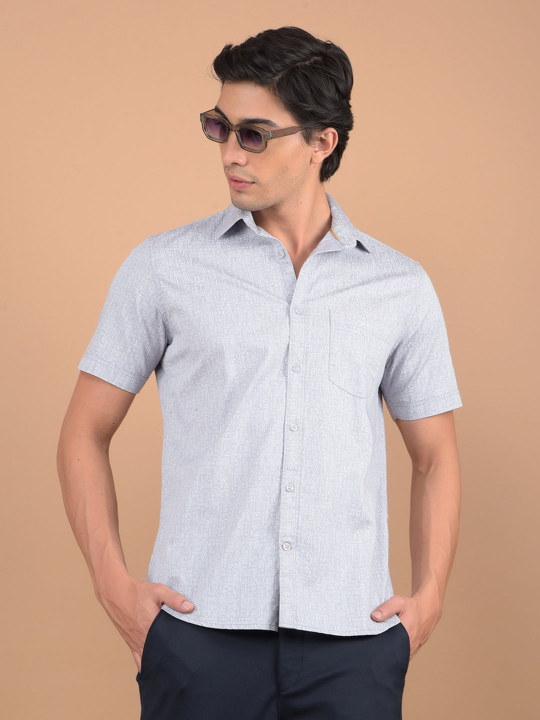 Grey Printed 100% Cotton Shirt-Men Shirts-Crimsoune Club