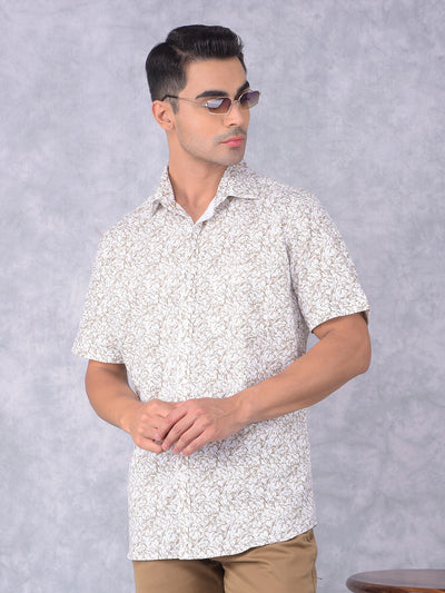 Olive Floral Print 100% Cotton Shirt-Men Shirts-Crimsoune Club