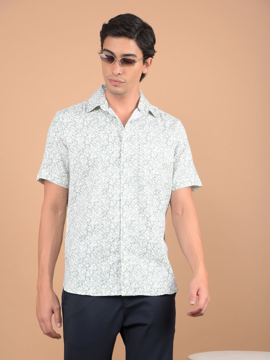 Green Floral Print 100% Cotton Shirt-Men Shirts-Crimsoune Club