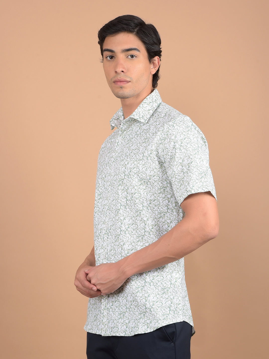 Green Floral Print 100% Cotton Shirt-Men Shirts-Crimsoune Club