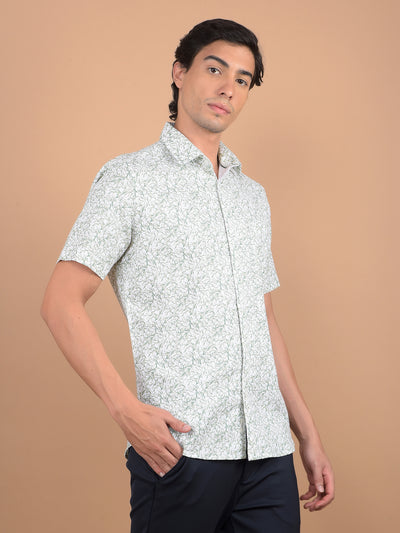 Green Floral Print 100% Cotton Shirt-Men Shirts-Crimsoune Club