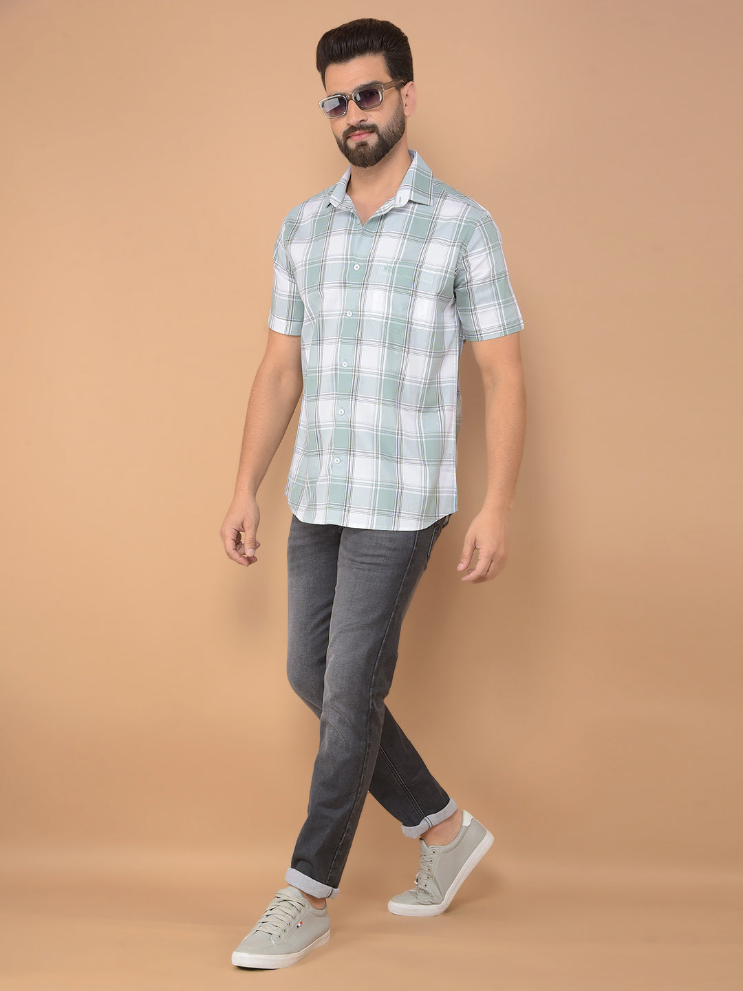 Green Checked 100% Cotton Shirt-Men Shirts-Crimsoune Club