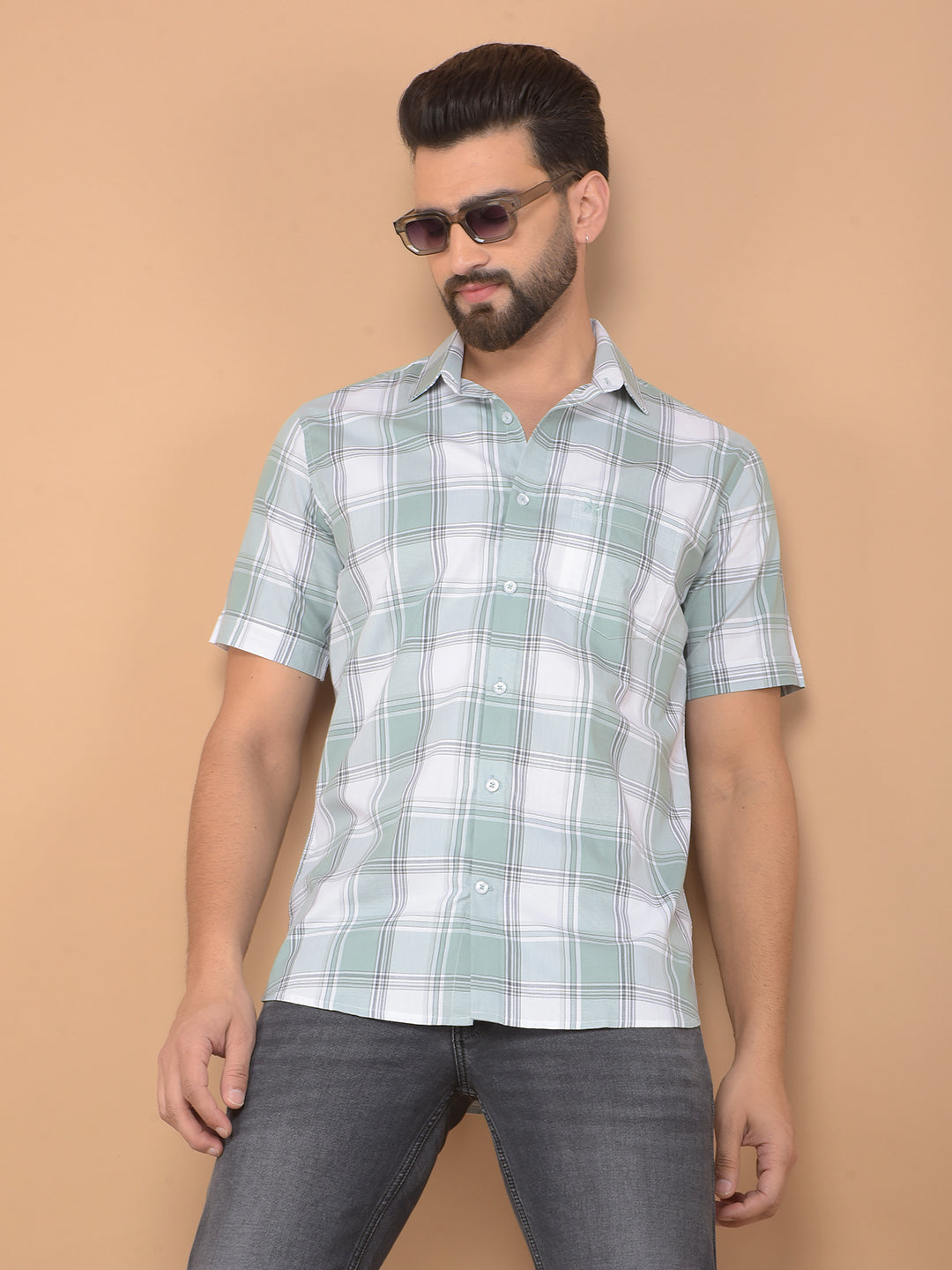 Green Checked 100% Cotton Shirt-Men Shirts-Crimsoune Club