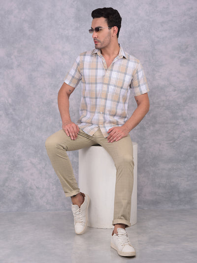 Beige Checked 100% Cotton Shirt-Men Shirts-Crimsoune Club