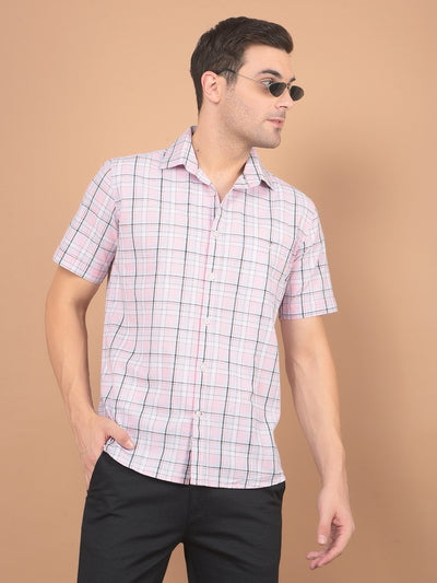 Pink Checked 100% Cotton Shirt-Men Shirts-Crimsoune Club