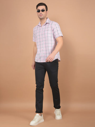 Pink Checked 100% Cotton Shirt-Men Shirts-Crimsoune Club