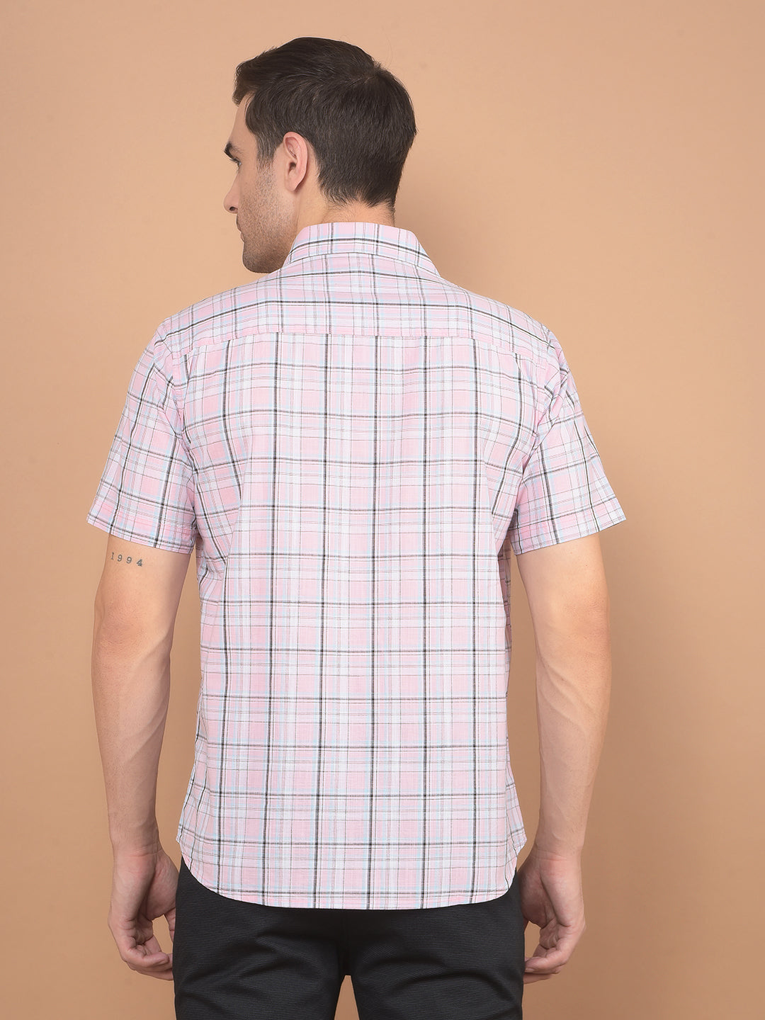 Pink Checked 100% Cotton Shirt-Men Shirts-Crimsoune Club