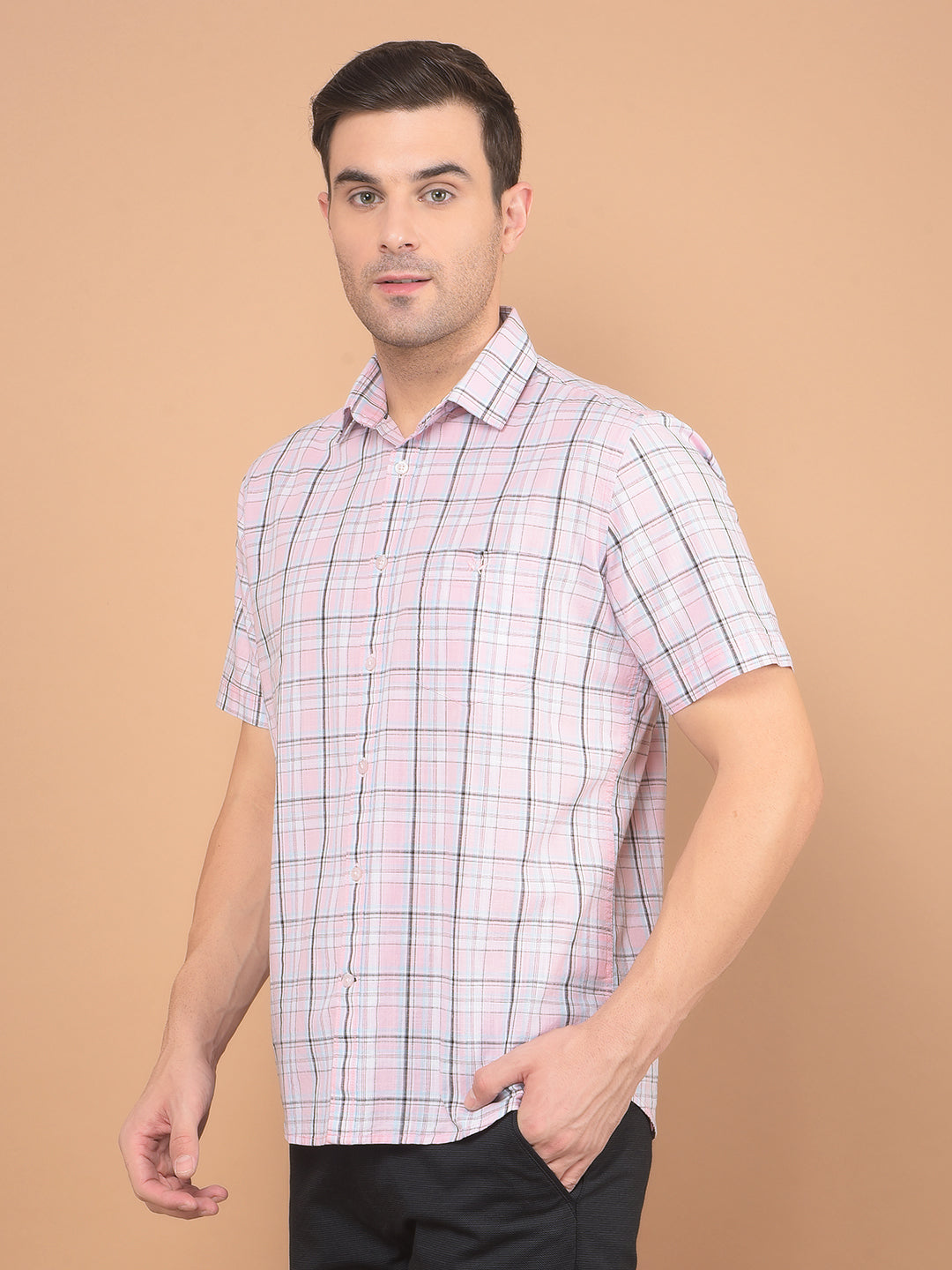 Pink Checked 100% Cotton Shirt-Men Shirts-Crimsoune Club