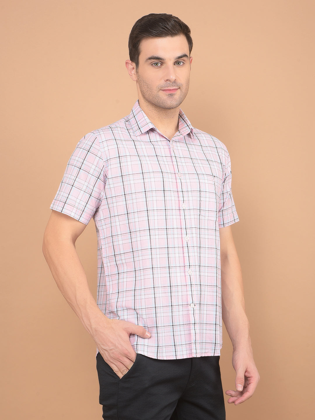 Pink Checked 100% Cotton Shirt-Men Shirts-Crimsoune Club