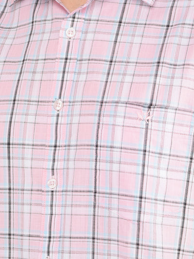 Pink Checked 100% Cotton Shirt-Men Shirts-Crimsoune Club