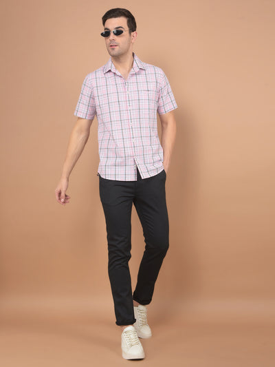 Pink Checked 100% Cotton Shirt-Men Shirts-Crimsoune Club