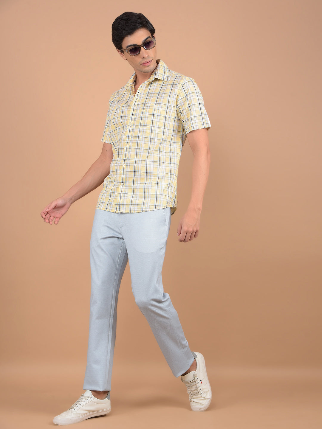 Yellow Checked 100% Cotton Shirt-Men Shirts-Crimsoune Club