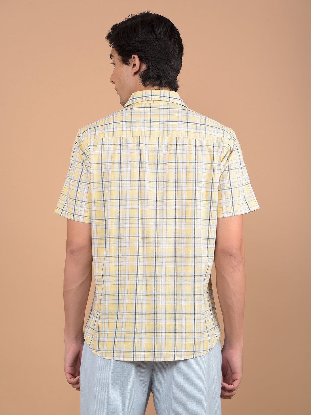 Yellow Checked 100% Cotton Shirt-Men Shirts-Crimsoune Club