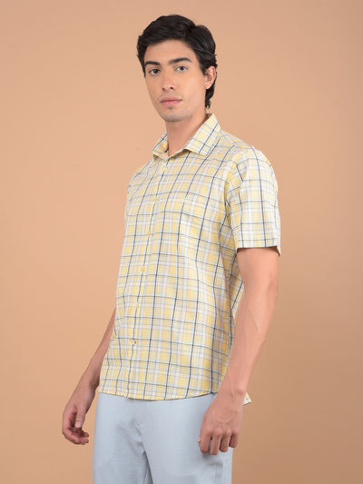 Yellow Checked 100% Cotton Shirt-Men Shirts-Crimsoune Club