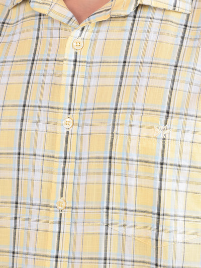 Yellow Checked 100% Cotton Shirt-Men Shirts-Crimsoune Club