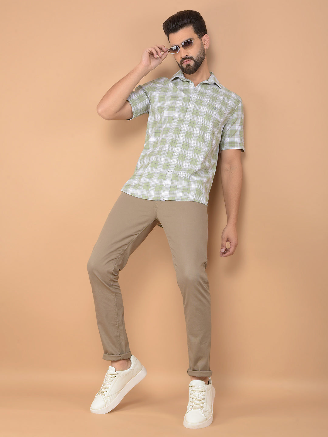 Green Checked 100% Cotton Shirt-Men Shirts-Crimsoune Club