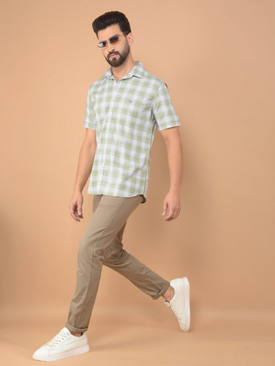 Green Checked 100% Cotton Shirt-Men Shirts-Crimsoune Club