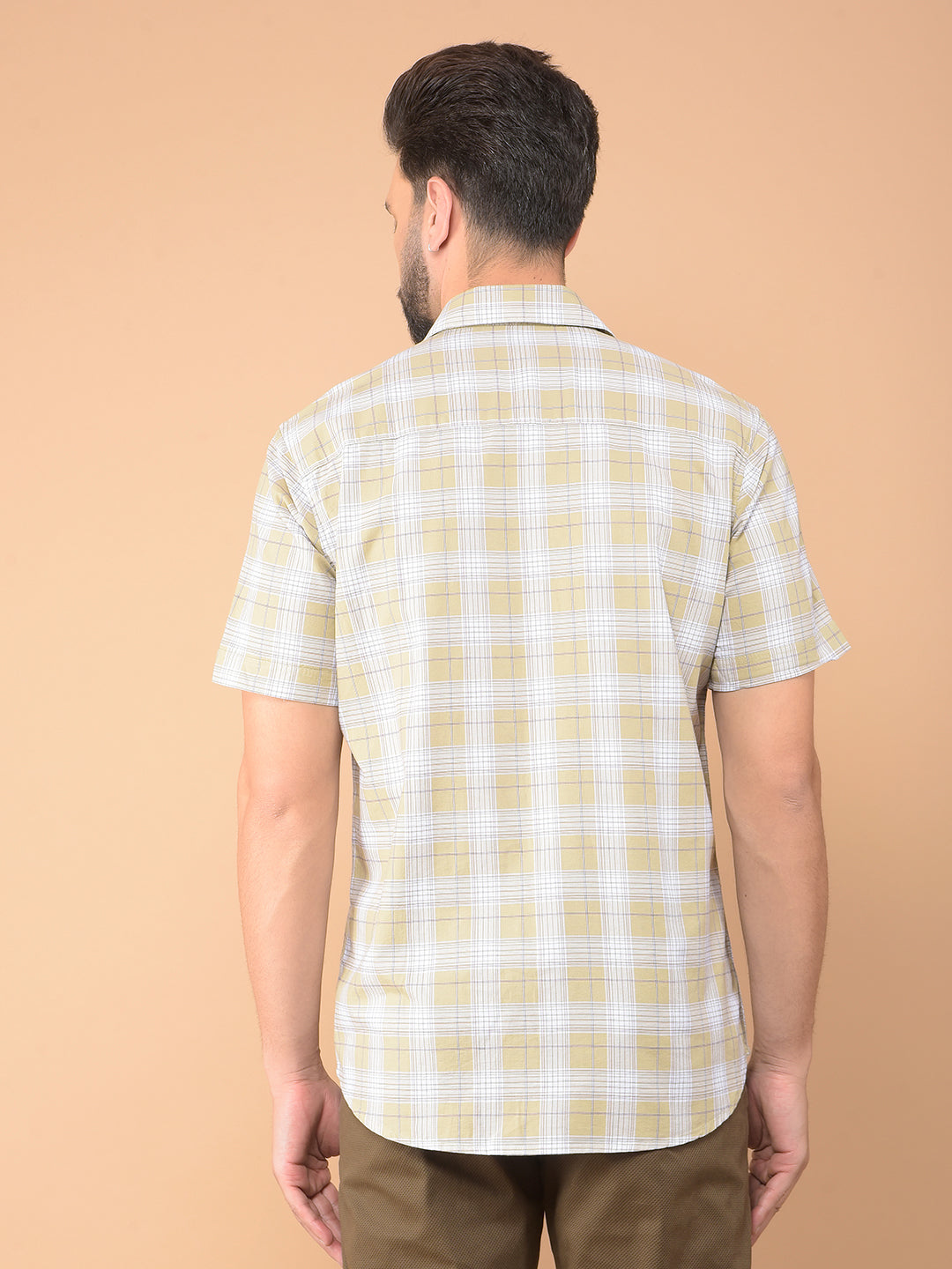 Khaki Checked 100% Cotton Shirt-Men Shirts-Crimsoune Club