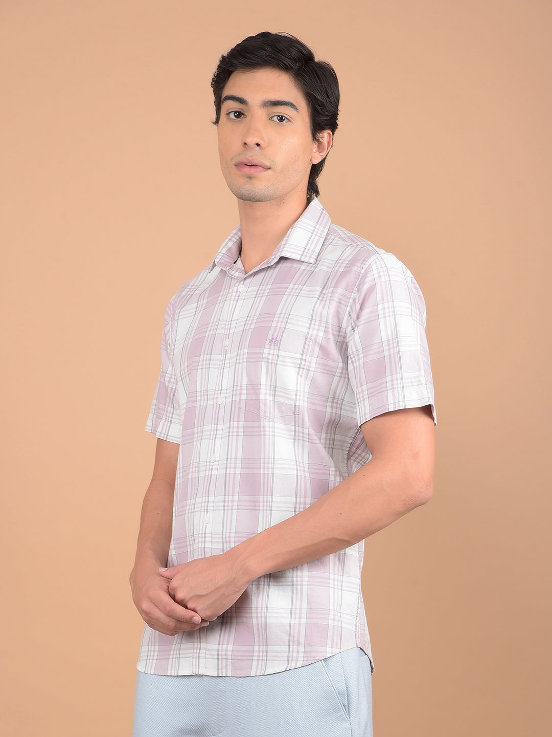 Purple Checked 100% Cotton Shirt-Men Shirts-Crimsoune Club