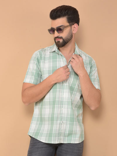 Green Checked 100% Cotton Shirt-Men Shirts-Crimsoune Club