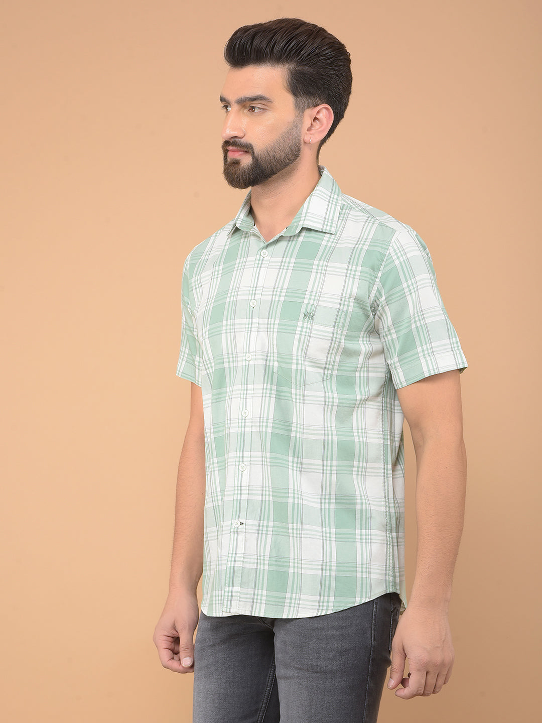 Green Checked 100% Cotton Shirt-Men Shirts-Crimsoune Club