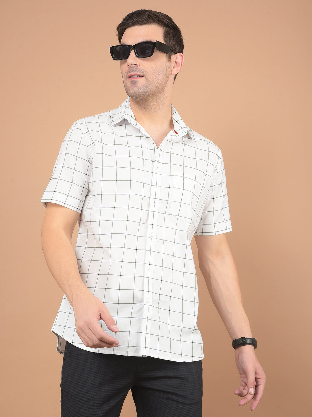 White Checked 100% Cotton Shirt-Men Shirts-Crimsoune Club