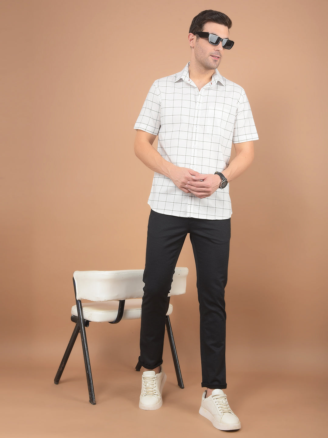 White Checked 100% Cotton Shirt-Men Shirts-Crimsoune Club