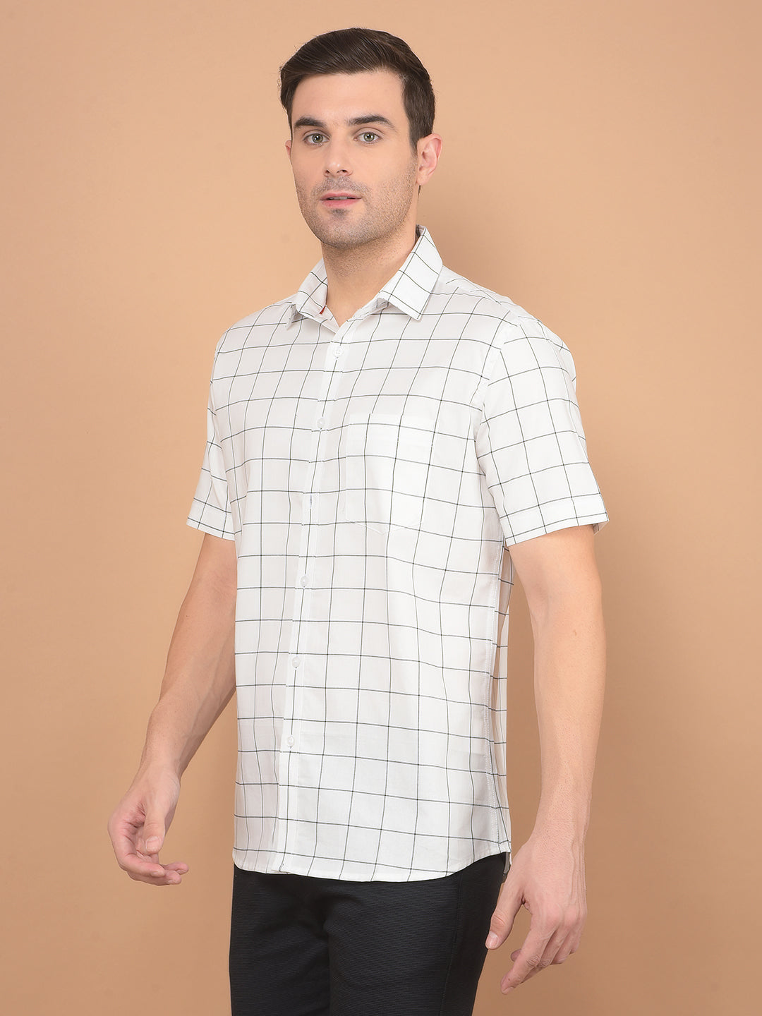 White Checked 100% Cotton Shirt-Men Shirts-Crimsoune Club