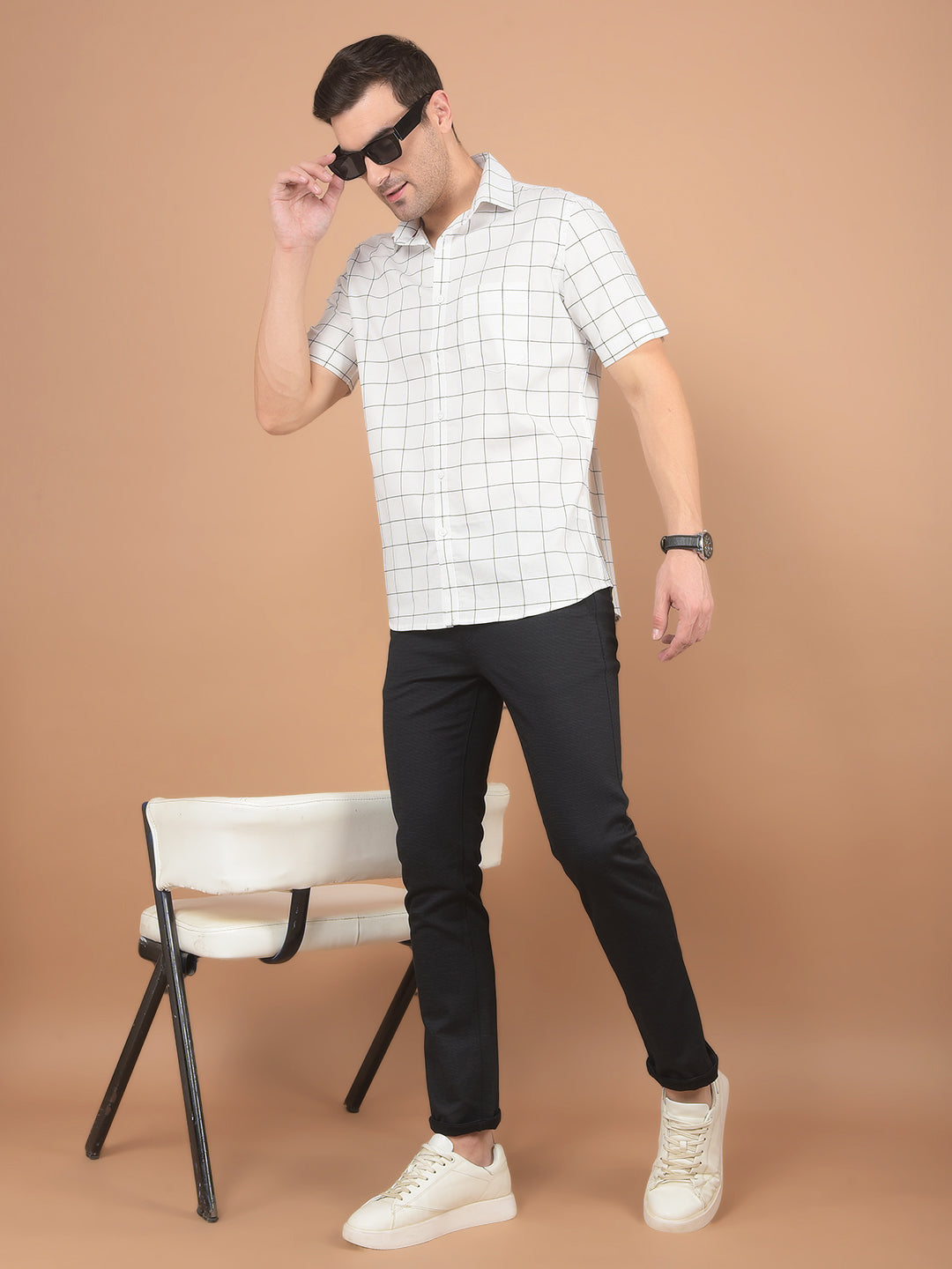 White Checked 100% Cotton Shirt-Men Shirts-Crimsoune Club