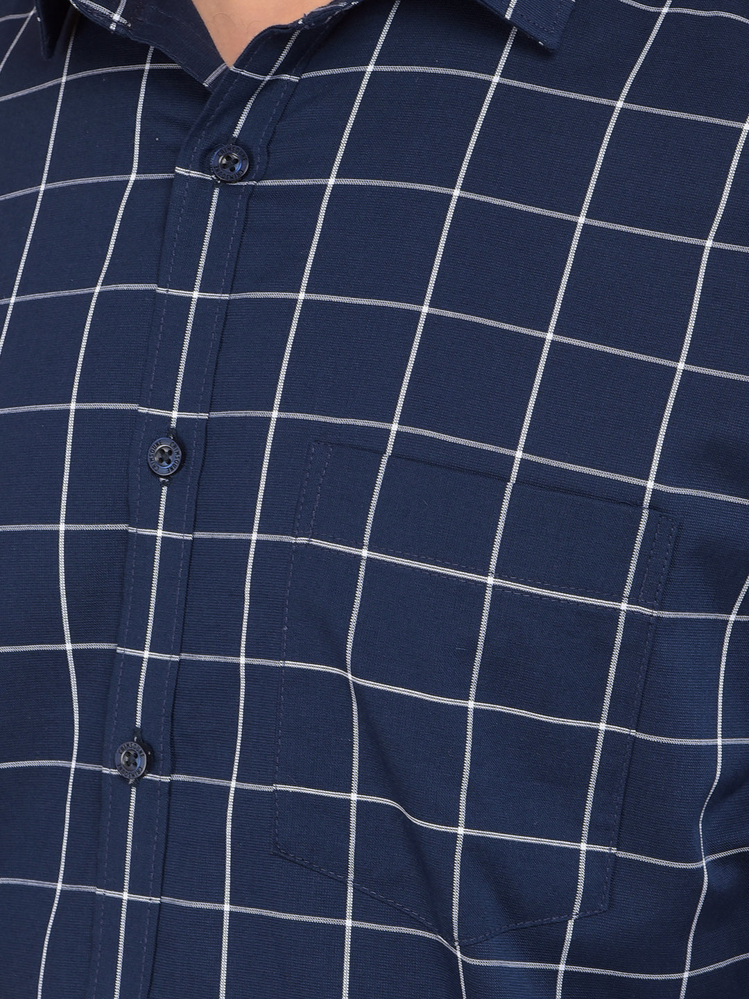 Navy Blue Checked 100% Cotton Shirt-Men Shirts-Crimsoune Club