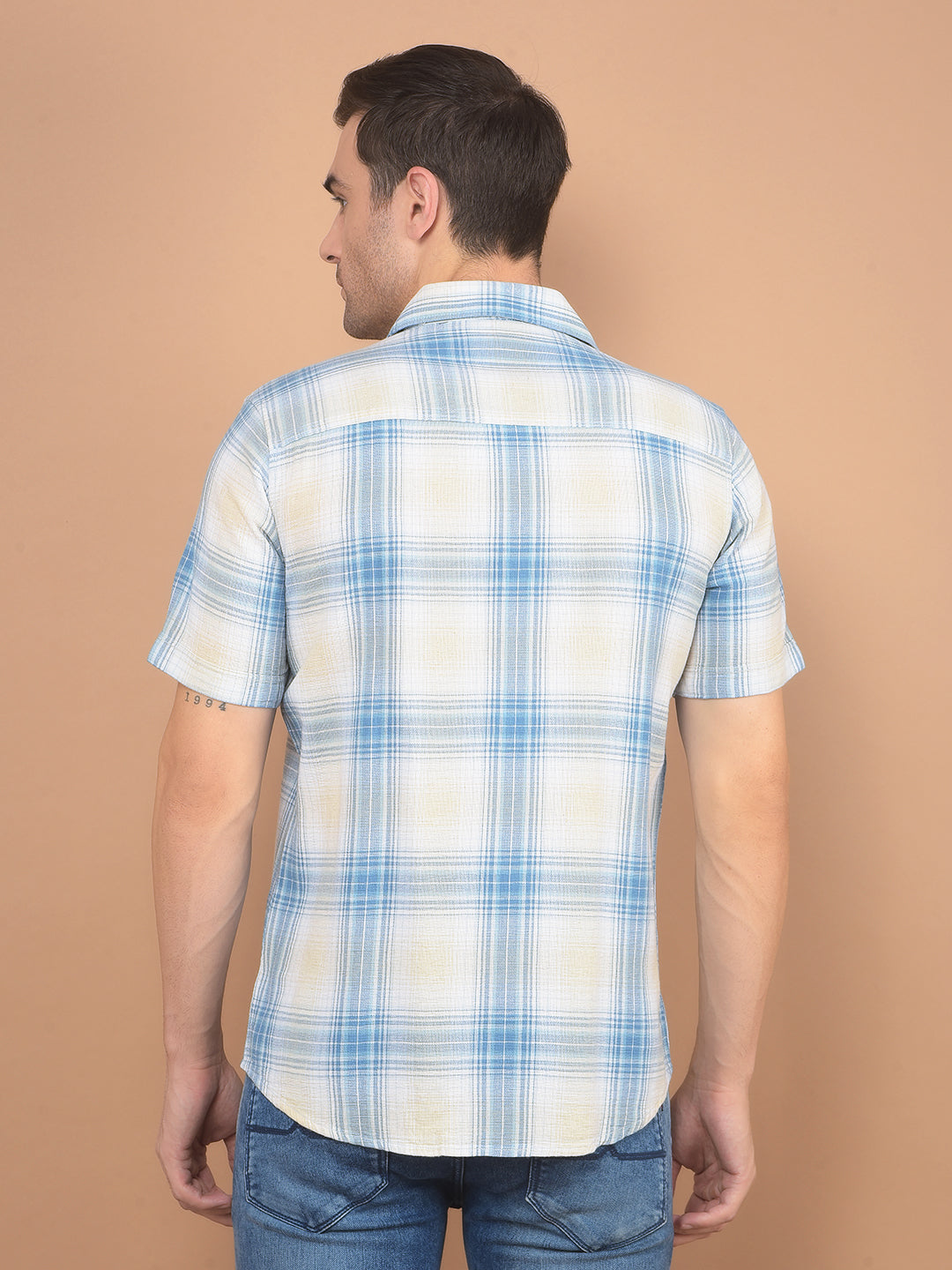 Blue Checked Linen Shirt-Men Shirts-Crimsoune Club