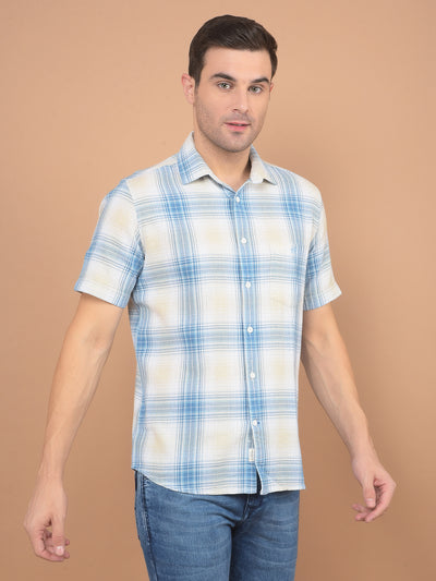 Blue Checked Linen Shirt-Men Shirts-Crimsoune Club