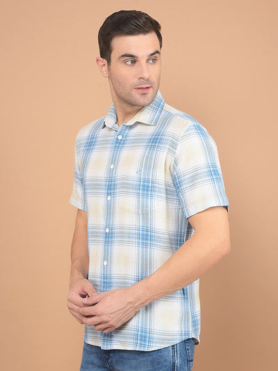 Blue Checked Linen Shirt-Men Shirts-Crimsoune Club