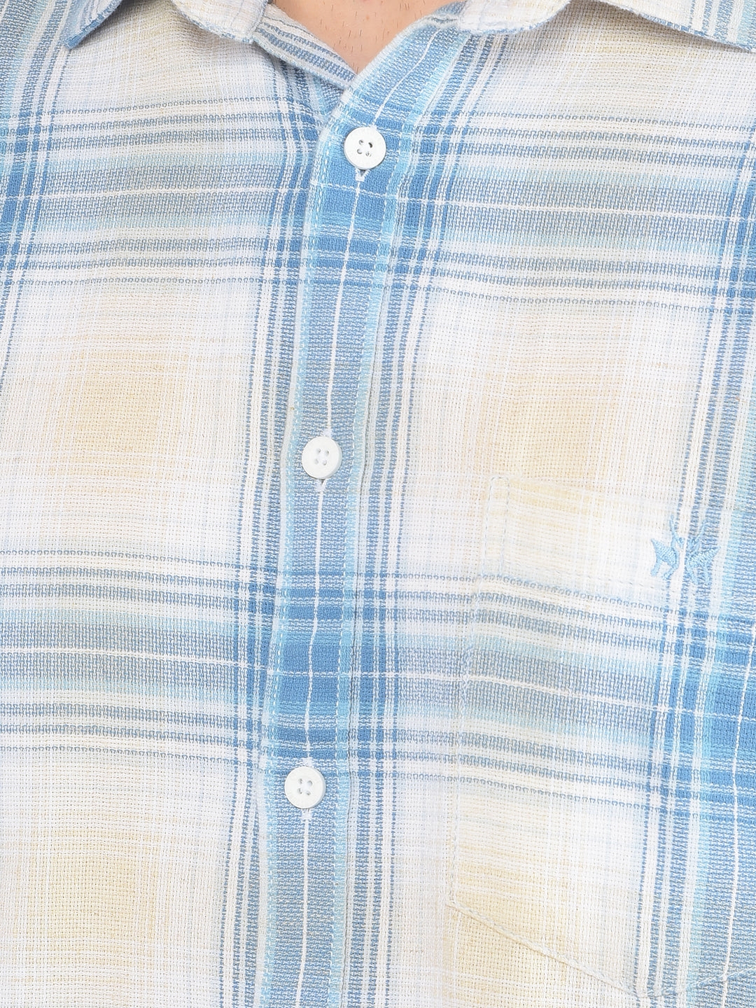 Blue Checked Linen Shirt-Men Shirts-Crimsoune Club