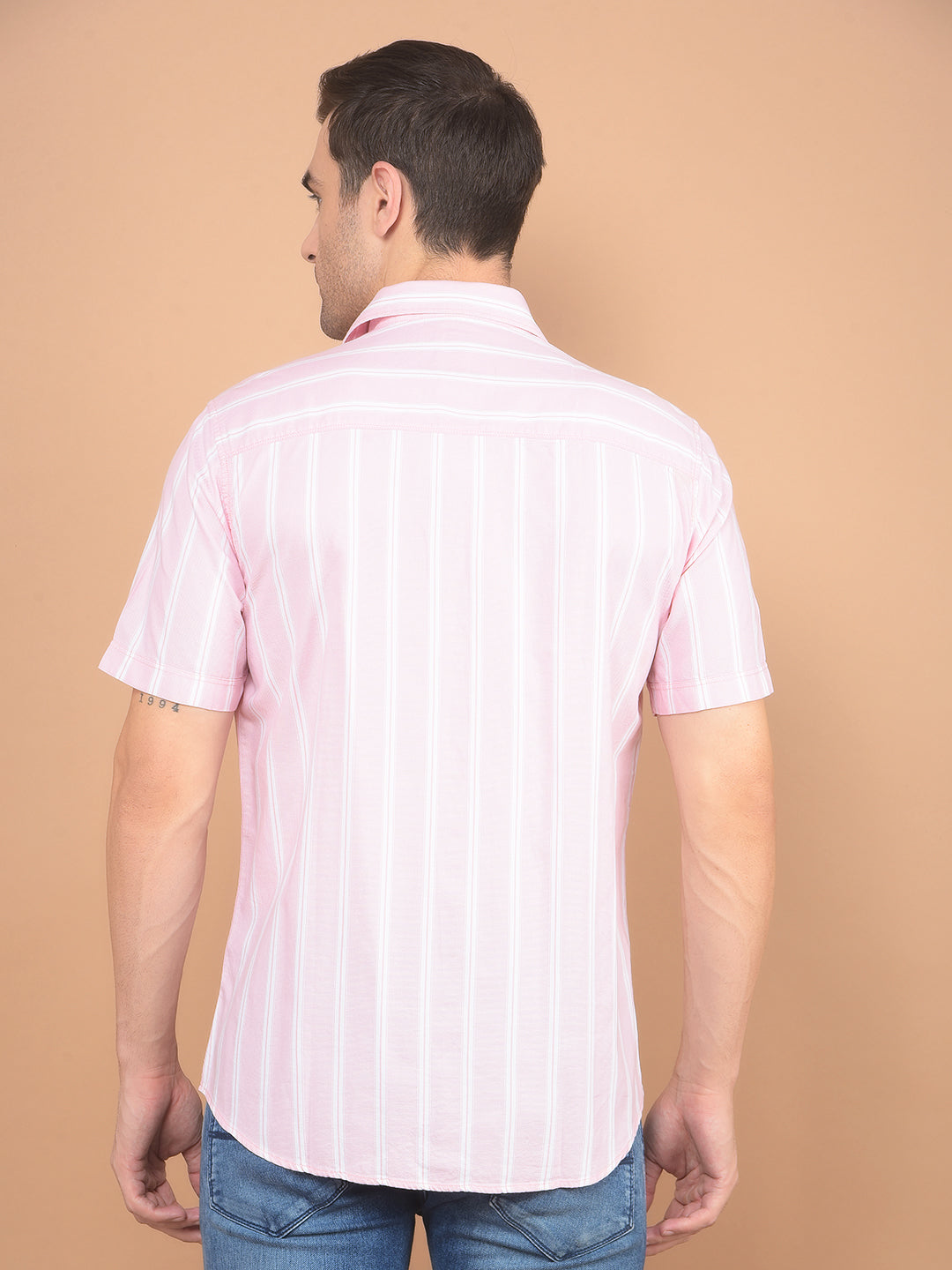 Pink Vertical Striped 100% Cotton Shirt-Men Shirts-Crimsoune Club